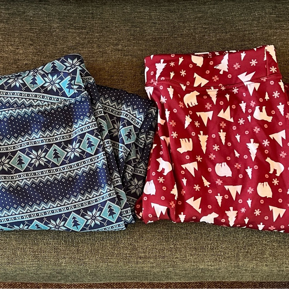 Serra Festive Winter Patterned Leggings - Blue and Red
